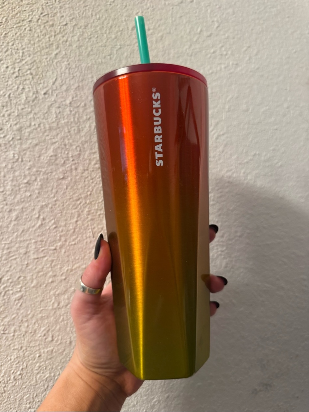 Starbucks Orange to Green Ombre Tumbler with Teal Straw